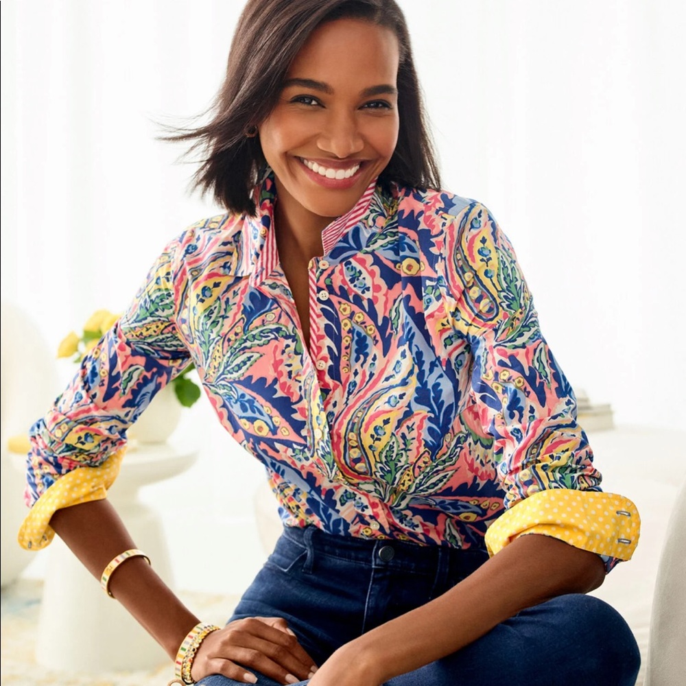 Botanical Paisley Cotton Button Front Shirt